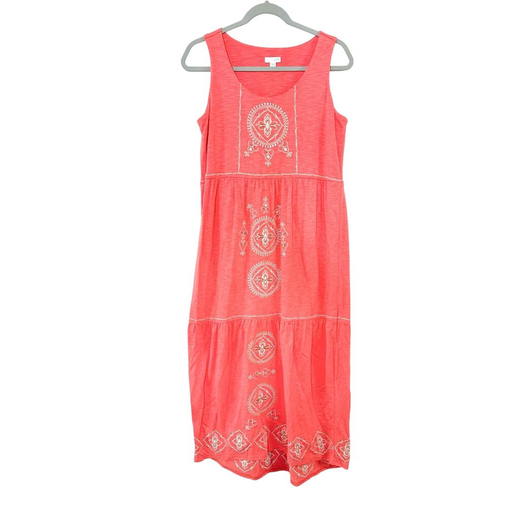 J. JILL Coral Embroidered Beaded Sleeveless Maxi Boho Southwestern Dress Sz S
